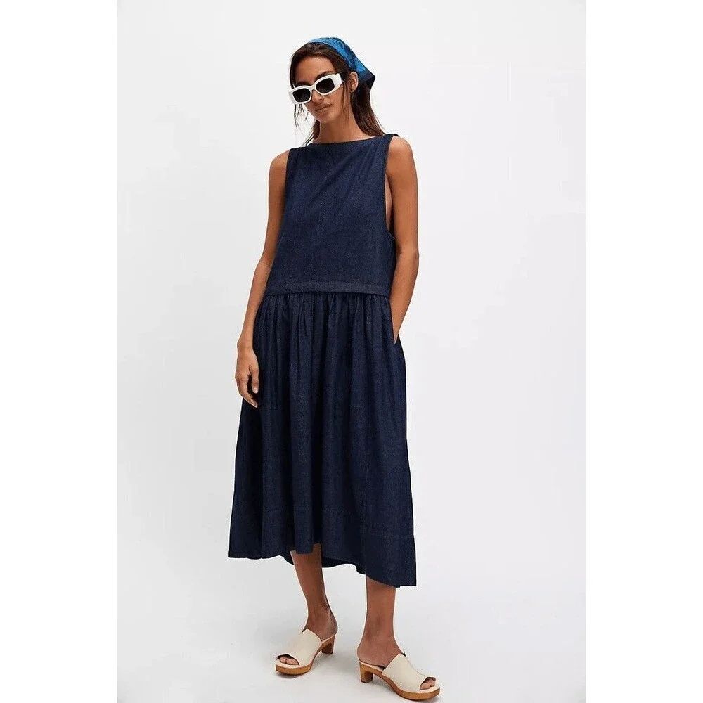 Free People Soraya Denim Midi Dress Small S NEW